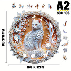 A2 Size Cat in Jungle 3D Puzzle Wooden Jigsaw with Floral Frame