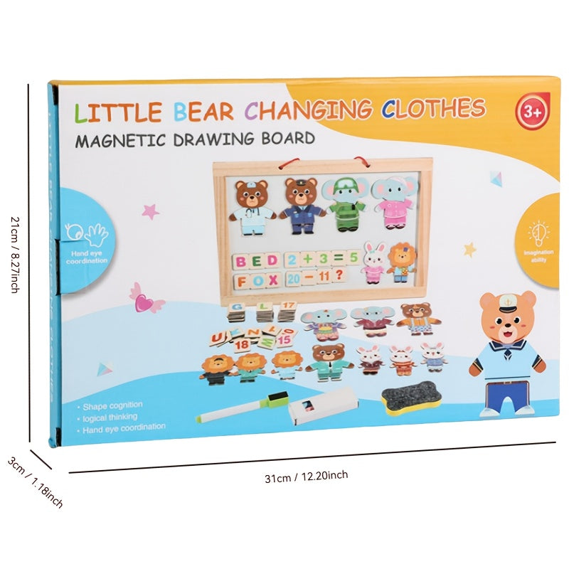 Kids Magnetic Drawing Board Bear Dress Up Puzzles Educational Number Magnets