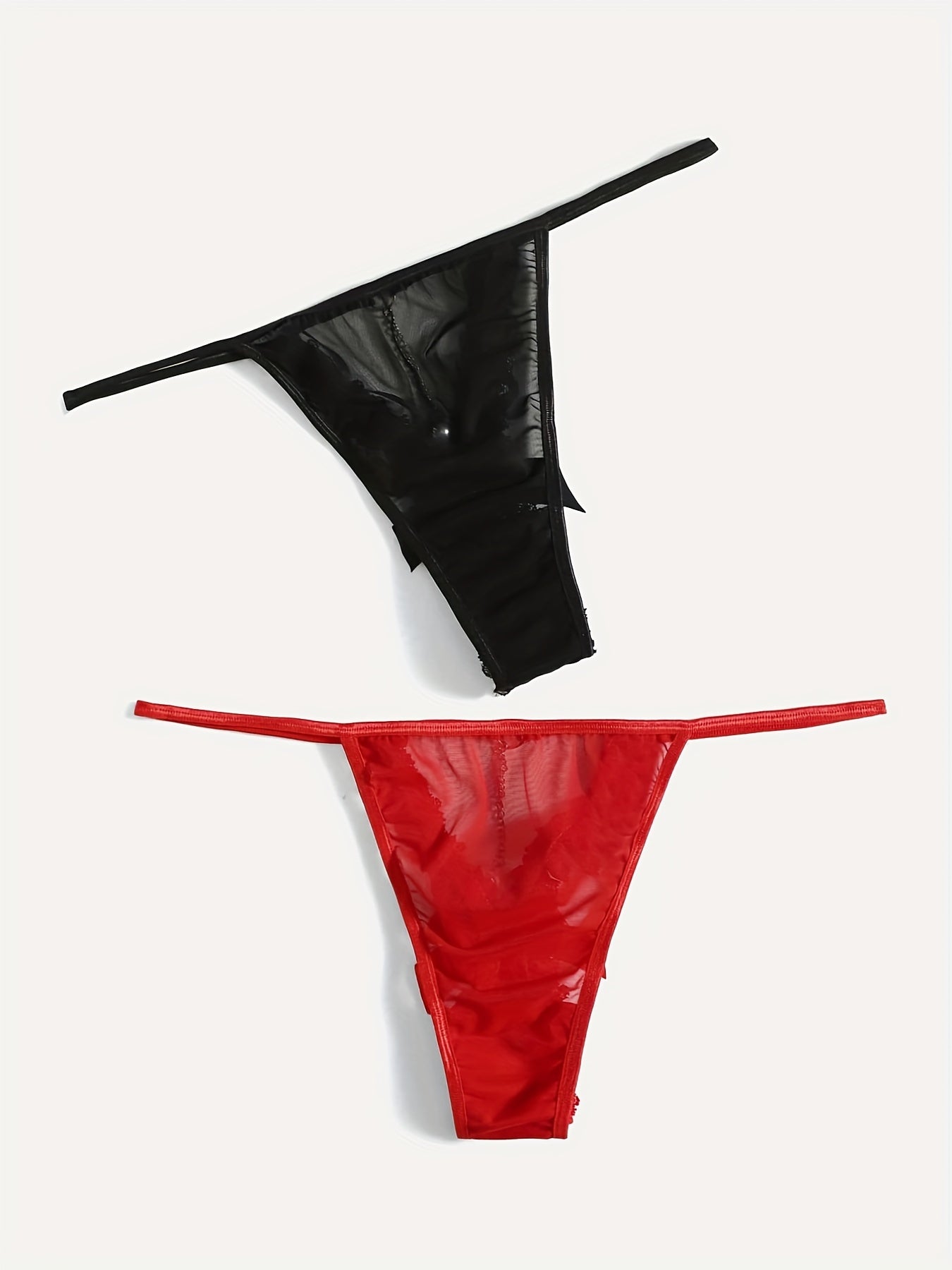 2 Pack Plus Size Sexy Panties Set Women's Plus Chain Decor Lace G String Briefs