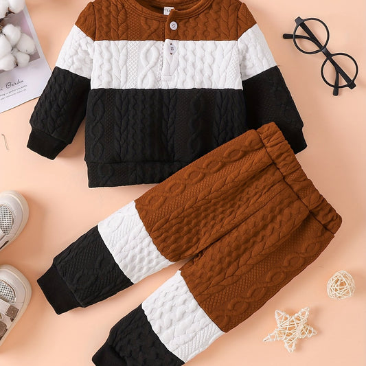 Baby Boy Long Sleeve Twisted Knit Sweatshirt Sweatpants Set