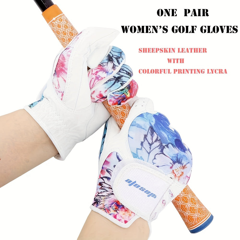 Women's Golf Gloves Flower Print Non-Slip Athletic Gloves