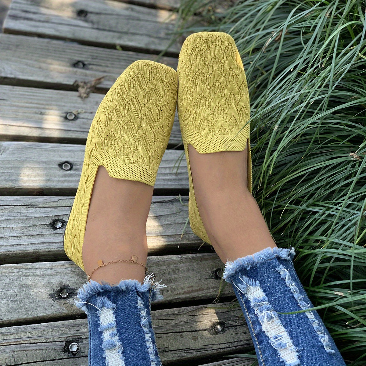 Women's Geometric Braided Flat Shoes Slip On Soft Sole Casual Outdoor Shoes