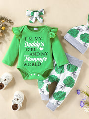 4pcs Baby Letter Flower Print Outfit Set for Girls