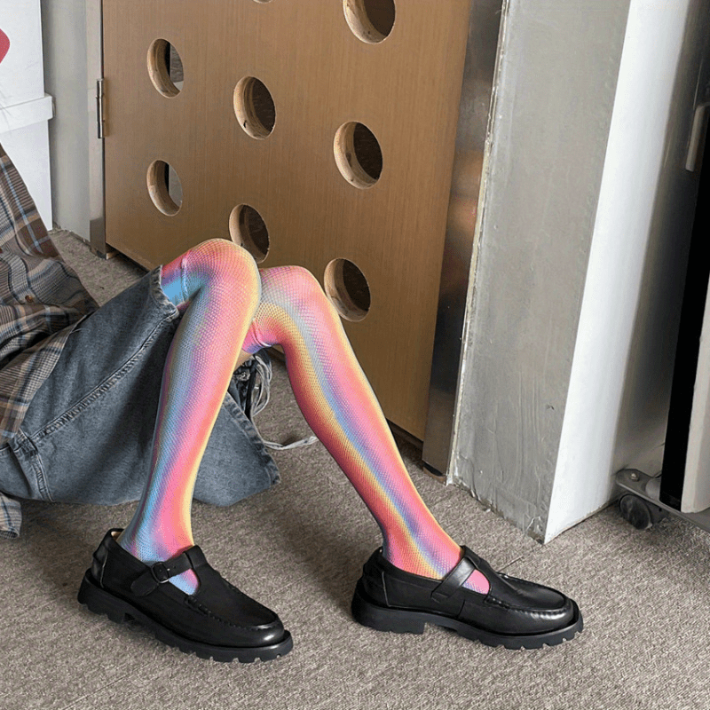Colorful Rainbow Thigh High Socks for Women