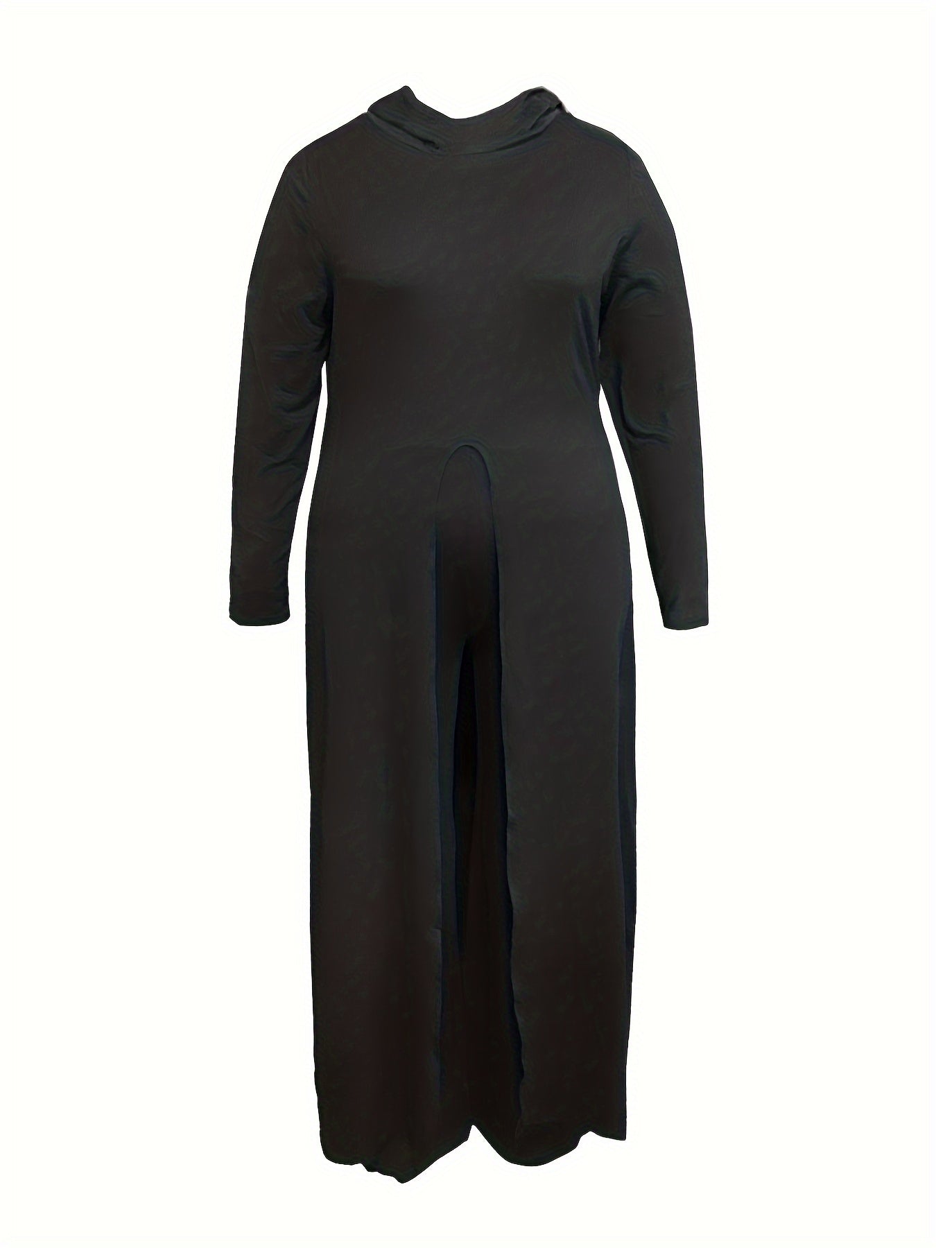 Solid Long Sleeve Hooded Tunic Top & Pants Set