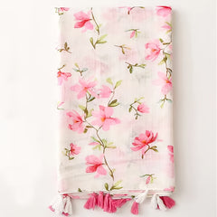 Pink Floral Scarf Tassel Shawl 33 46' 70 87' Women Head Wrap Turban