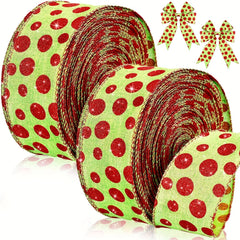4.57m Christmas Wired Edge Ribbon Green Polka Dots Wrapping Colorful Fabric