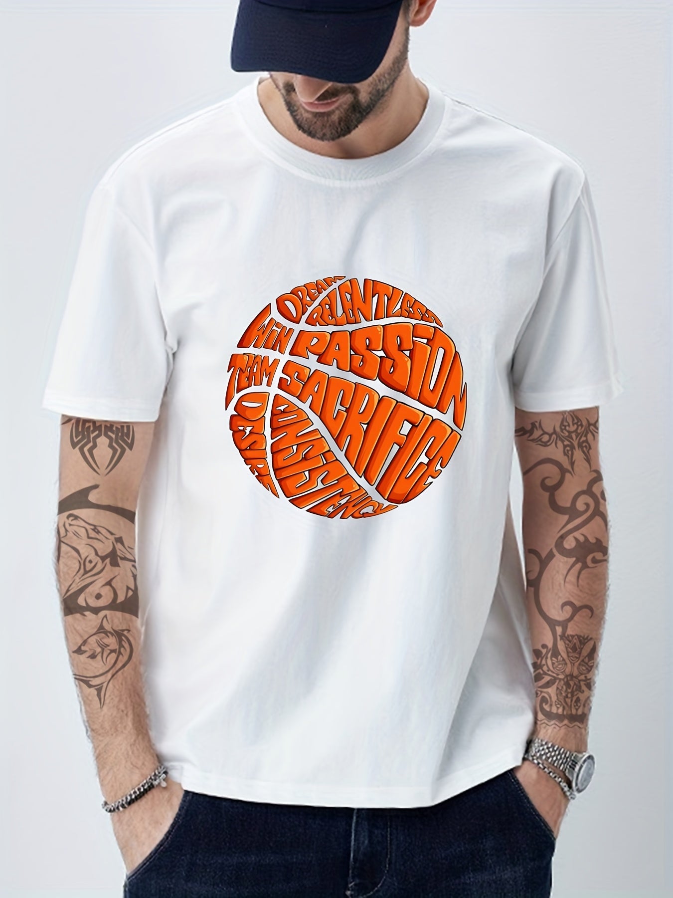 Men's Basketball Print Crew Neck T-shirt - Casual Summer Tee