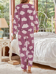 Cloud Print Pajamas Set Long Sleeve Top & Fuzzy Pants