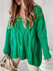 Casual Sweater Women's Solid Cable Knit V Neck Jumper