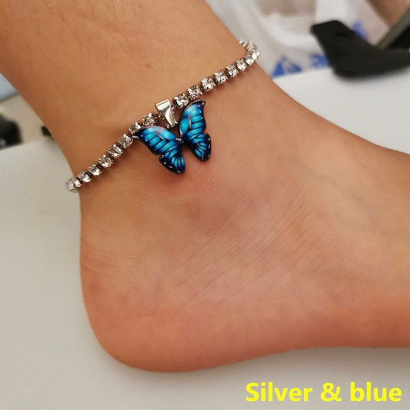 Butterfly Charms Crystal Anklet Women Rhinestone Foot Chain Summer Beach Jewelry