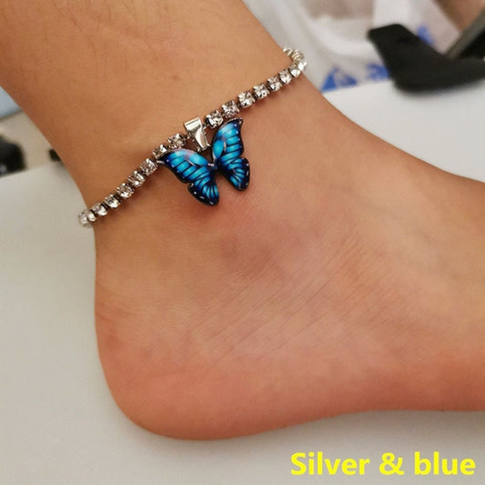 Butterfly Charms Crystal Anklet Women Rhinestone Foot Chain Summer Beach Jewelry