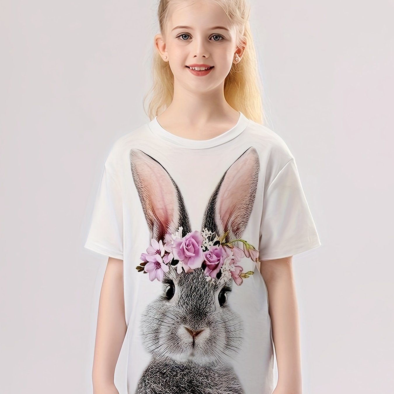 3D Bunny Graphic T shirt Girls Casual Short Sleeve Tees Summer Clothes