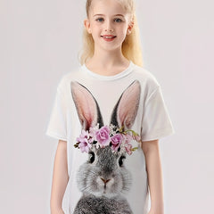 3D Bunny Graphic T shirt Girls Casual Short Sleeve Tees Summer Clothes