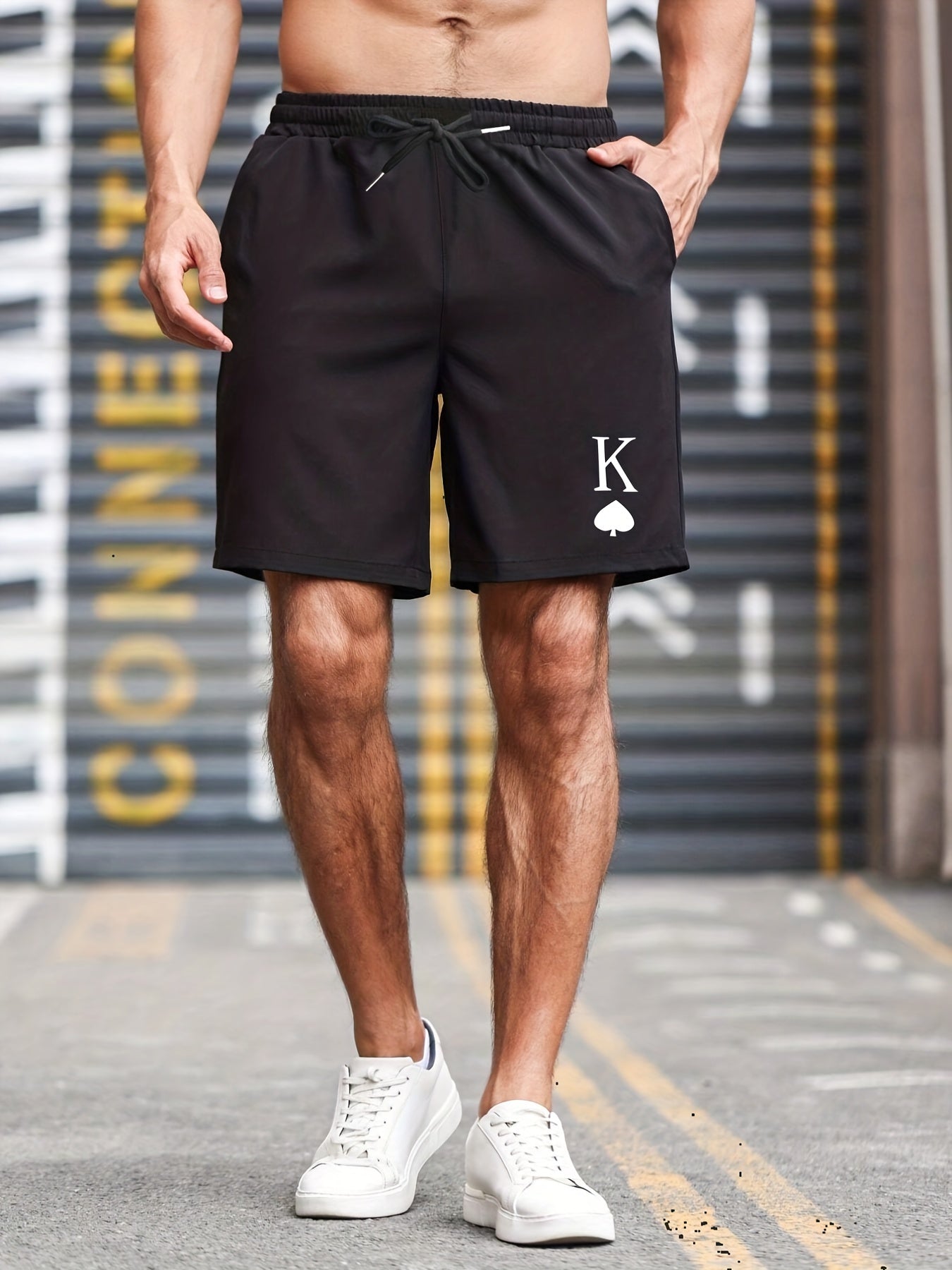 Men's Spades K Print Casual Running Shorts With Pockets