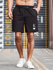 Men's Spades K Print Casual Running Shorts With Pockets