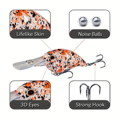 5pcs Floating Crankbait Hard Bait Treble Hook Fishing Tackle