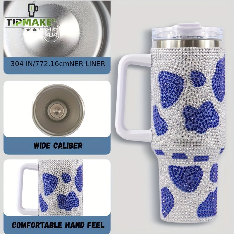 Cow Print Water Bottle Portable Creative Water Cup With Handle And Straw Lid