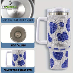 Cow Print Water Bottle Portable Creative Water Cup With Handle And Straw Lid