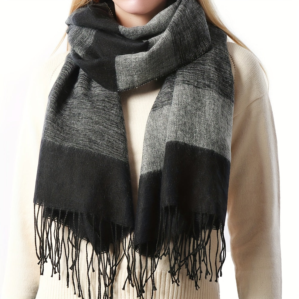 Fringed Striped Shawl Wrap Warm Scarf for Women