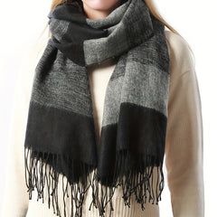 Fringed Striped Shawl Wrap Warm Scarf for Women