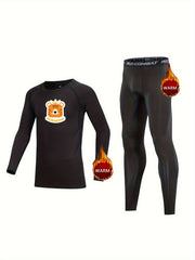 Kids Compression Fleece Sets Cartoon Pattern Crew Neck Pullover