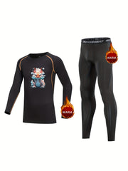 Kids Dragon Pattern Fleece Sets Long Sleeve Pullover & Elastic Waist Pants
