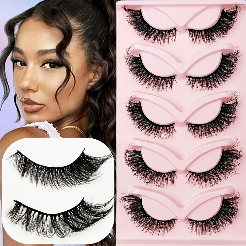 5 Pairs Cat Eye Lashes 20mm Fluffy False Eyelashes Soft Winged End Extension