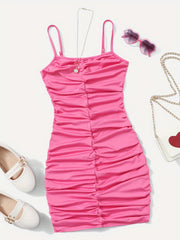 Girls Ruched Camisole Tunic Dress Party Holiday Casual Outfit Kids Bodycon Dress