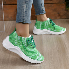 Women's Lace Up Knit Running Shoes Non slip Weaving Sneakers
