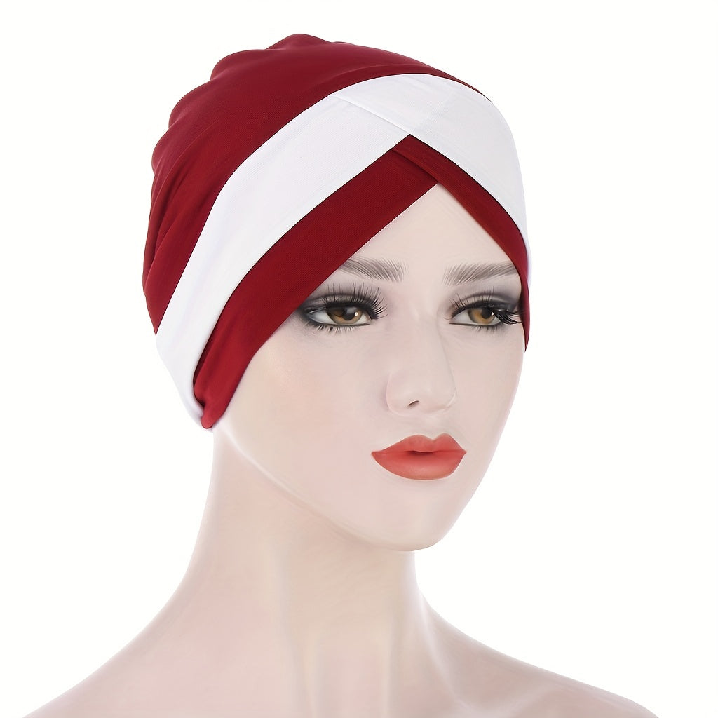 Block Cross Turban Casual Beanies Head Scarf Ramadan Head Wrap Lightweight