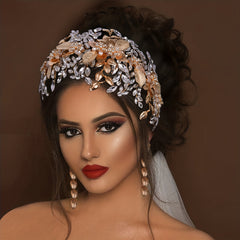 Rhinestone Decorative Hair Band With Alloy Leaves Stylish Headwear
