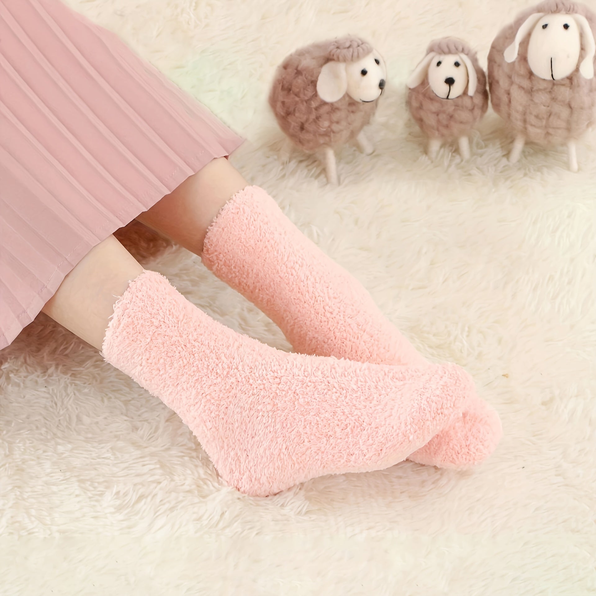 8 Pairs Mixed Fuzzy Socks Women's Mid Tube Stockings Warm & Comfy