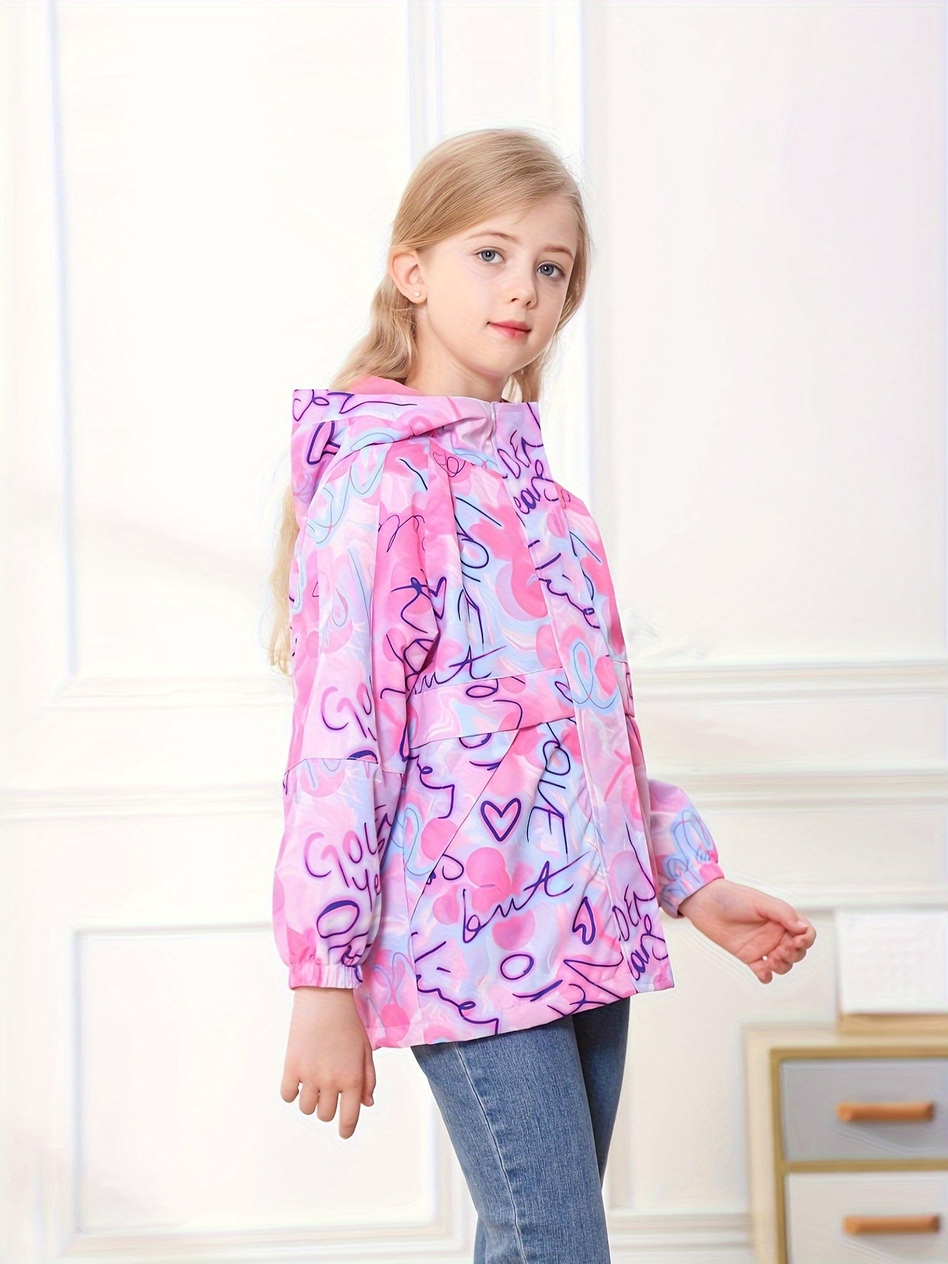 Girls Warm Fleece Waterproof Hooded Jacket Lightweight Outerwear for Outdoor