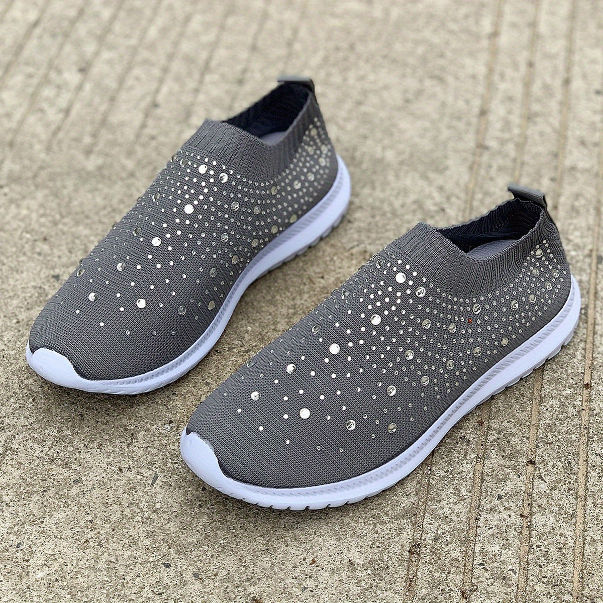 Women's Rhinestone Knit Sports Shoes Low Top Slip On Casual Sock Shoes