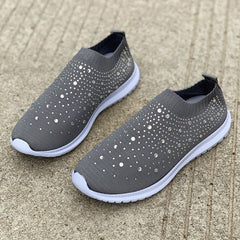 Women's Rhinestone Knit Sports Shoes Low Top Slip On Casual Sock Shoes