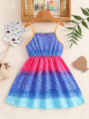 Girls Unicorn Print Spaghetti Strap Casual Dress Knee Length