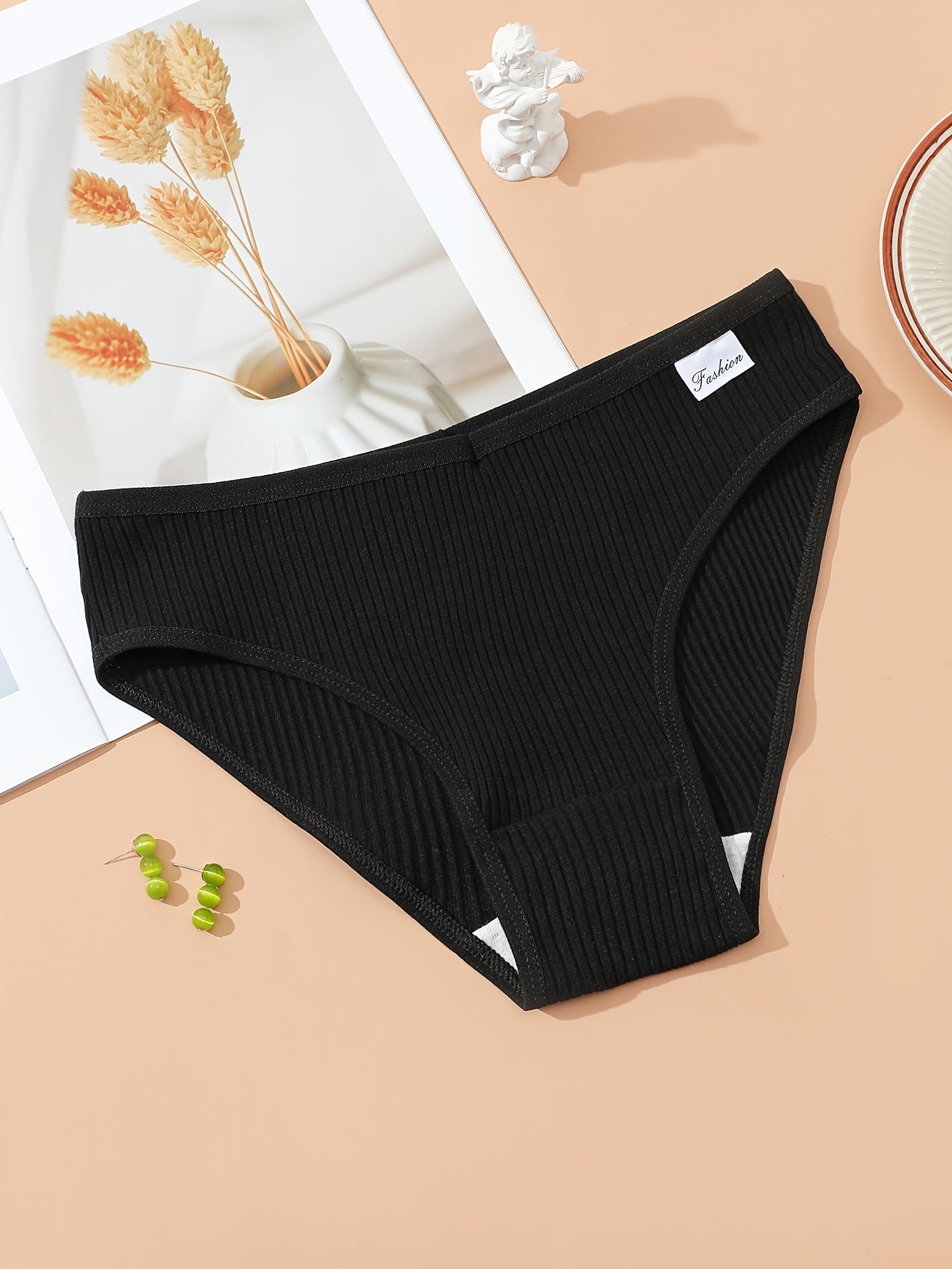 6pcs Ribbed Bikini Panties Comfy & Breathable Stretchy Intimates Panties