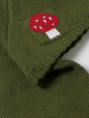 Y2K Mushroom Print Bell Sleeve Crop Sweater