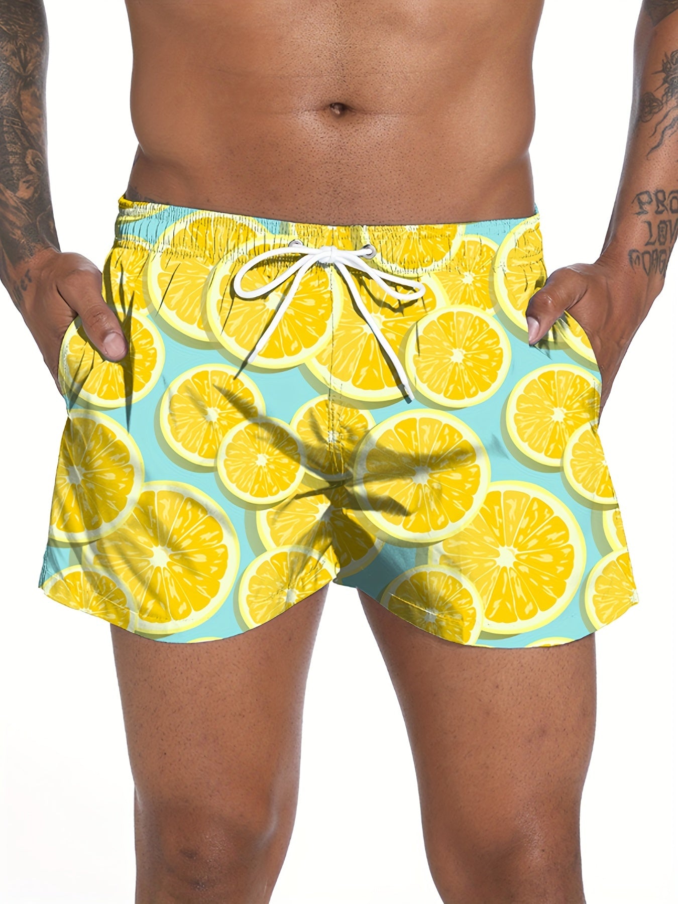 Bright Orange Swim Trunks Quick Dry Mesh Lining Drawstring Pockets