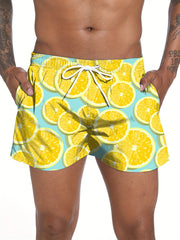 Bright Orange Swim Trunks Quick Dry Mesh Lining Drawstring Pockets