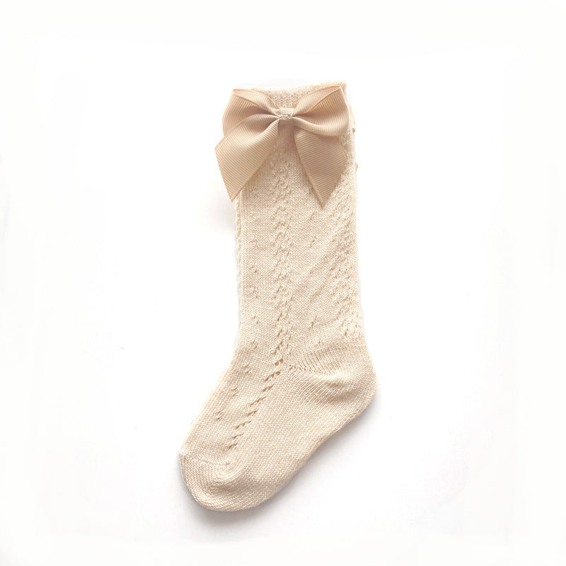Girls Knit Hollow Out Socks with Bow for Autumn and Spring Kids