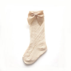 Girls Knit Hollow Out Socks with Bow for Autumn and Spring Kids