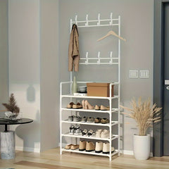 Functional Carbon Steel Shoe Rack Coat Rack Doorway Hanging Clothes Shoe Cabinet