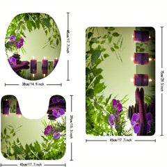 4pc Printed Bathroom Set Waterproof Shower Curtain & Rug