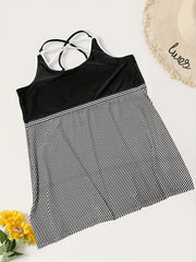 Colorblock Stripe Tankini Set with Skirt Brief