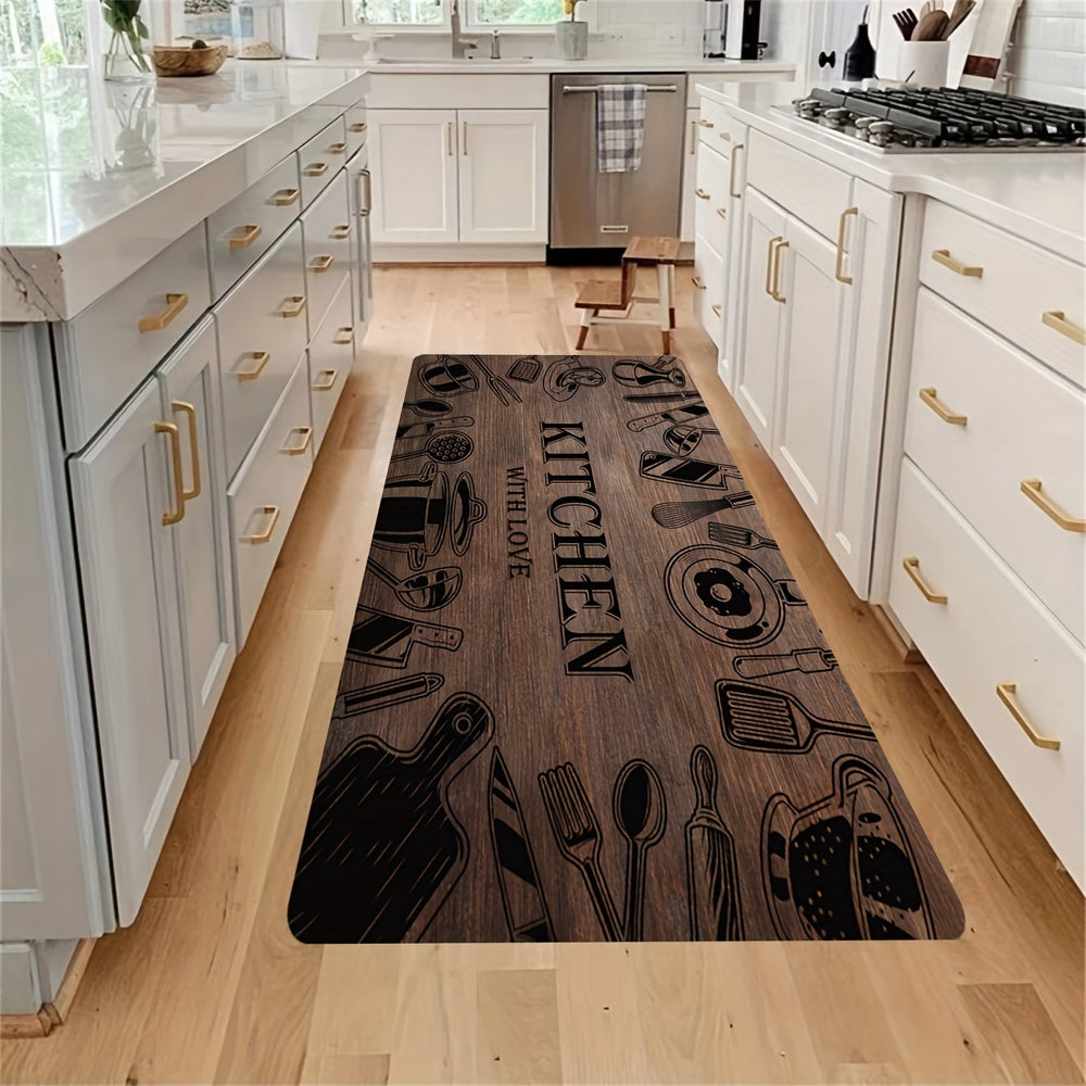 Wood Print Kitchen Rug Soft Anti Fatigue Non Slip Washable