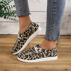 Leopard Print Canvas Shoes Lace Up Lightweight Outdoor Loafers