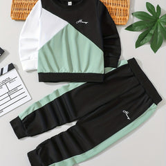 Boy's 2pcs Block Sweatshirt & Sweatpants Set Letter Print