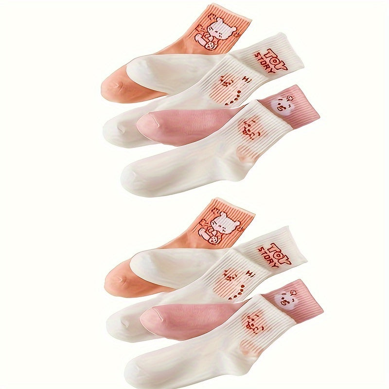 10 Pairs Women's Cartoon Print Mid Tube Socks